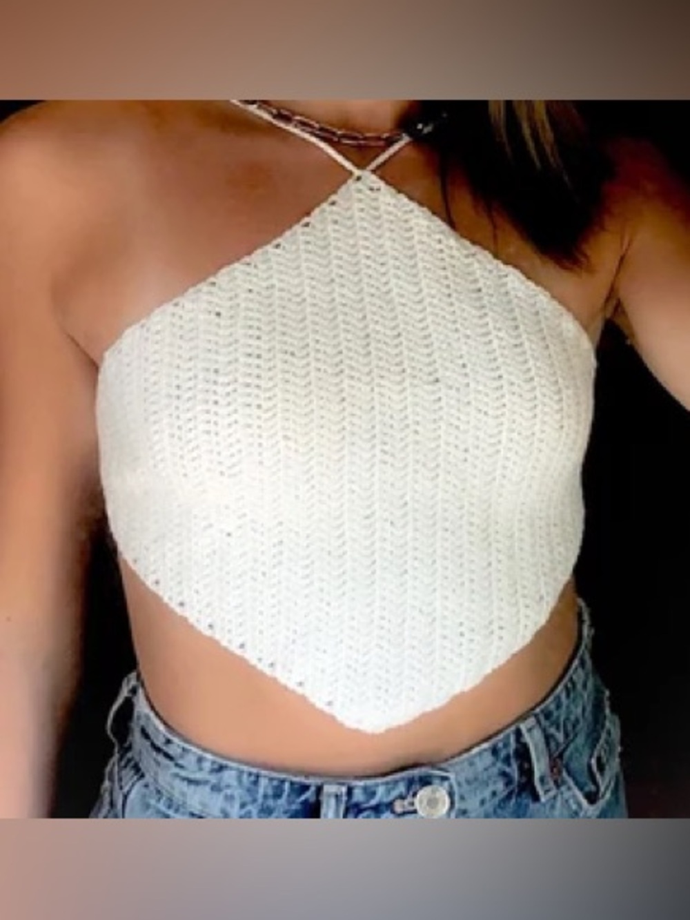 Crochet Top Rhombus Diamond Tie Back Backless Boho Beach Vacation Swim Cover Up